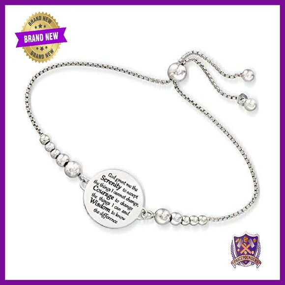 Sterling Silver Serenity Prayer Bolo Bracelet Adjustable Slider